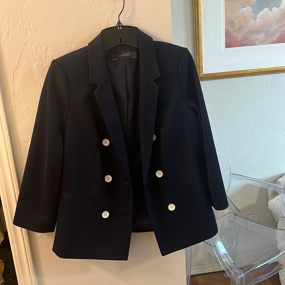 Navy Blue Blazer with white buttons size medium - the limited